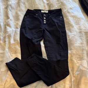 KANCAN Black Distressed Button-Fly Jeans